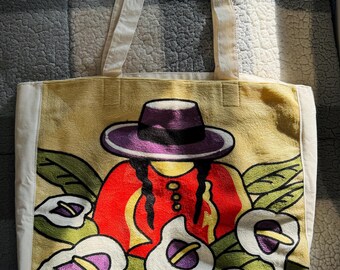 Ecuadorian Embroidered Cotton Totebag- Anthurium Flowers