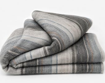Blue and Grey Baby Alpaca Wool Throw Blanket