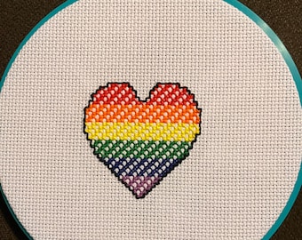 Geometric Rainbow Pride Heart Cross Stitch Pattern