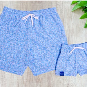 Captain & Cub Father Son Ocean Blue Speckle Matching Swimsuit
