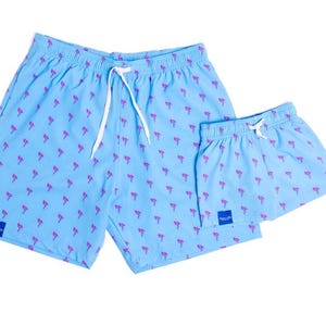 Captain & Cub Father Son Neon Flamingo Print Matching Swimsuits