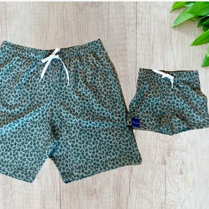 Captain & Cub Father Son Green Floral Matching Swimsuits