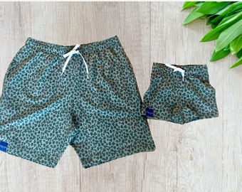 Captain & Cub Father Son Green Floral Matching Swimsuits