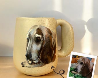 Custom Hand-Painted Pet Portrait Ceramic Mug - Personalized Dog, Cat, Big Ear Design Mug - Unique Gift for Animal Lovers and Pet Owners