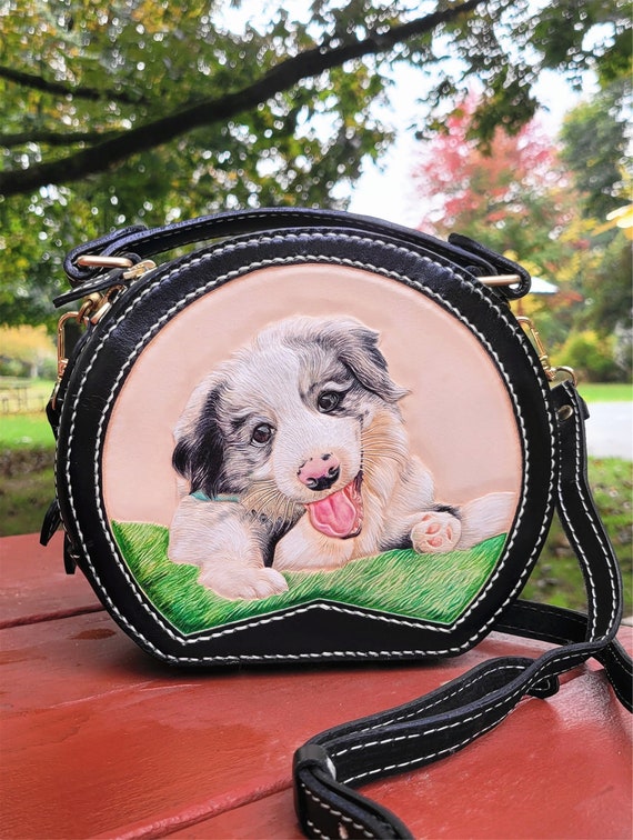 Custom Pet Portrait 3D Leather Carved and Painted Bag, Personalized Handbag, Hand Painted Purse for Pet Lovers
