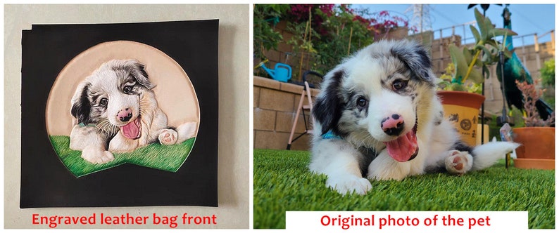 Custom Pet Portrait 3D Leather Carved and Painted Bag, Personalized Handbag, Hand Painted Purse for Pet Lovers image 12