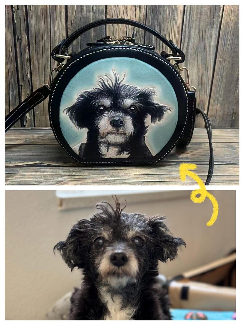 Custom Pet Portrait 3D Leather Carved and Painted Bag, Personalized Handbag, Hand Painted Purse for Pet Lovers image 4