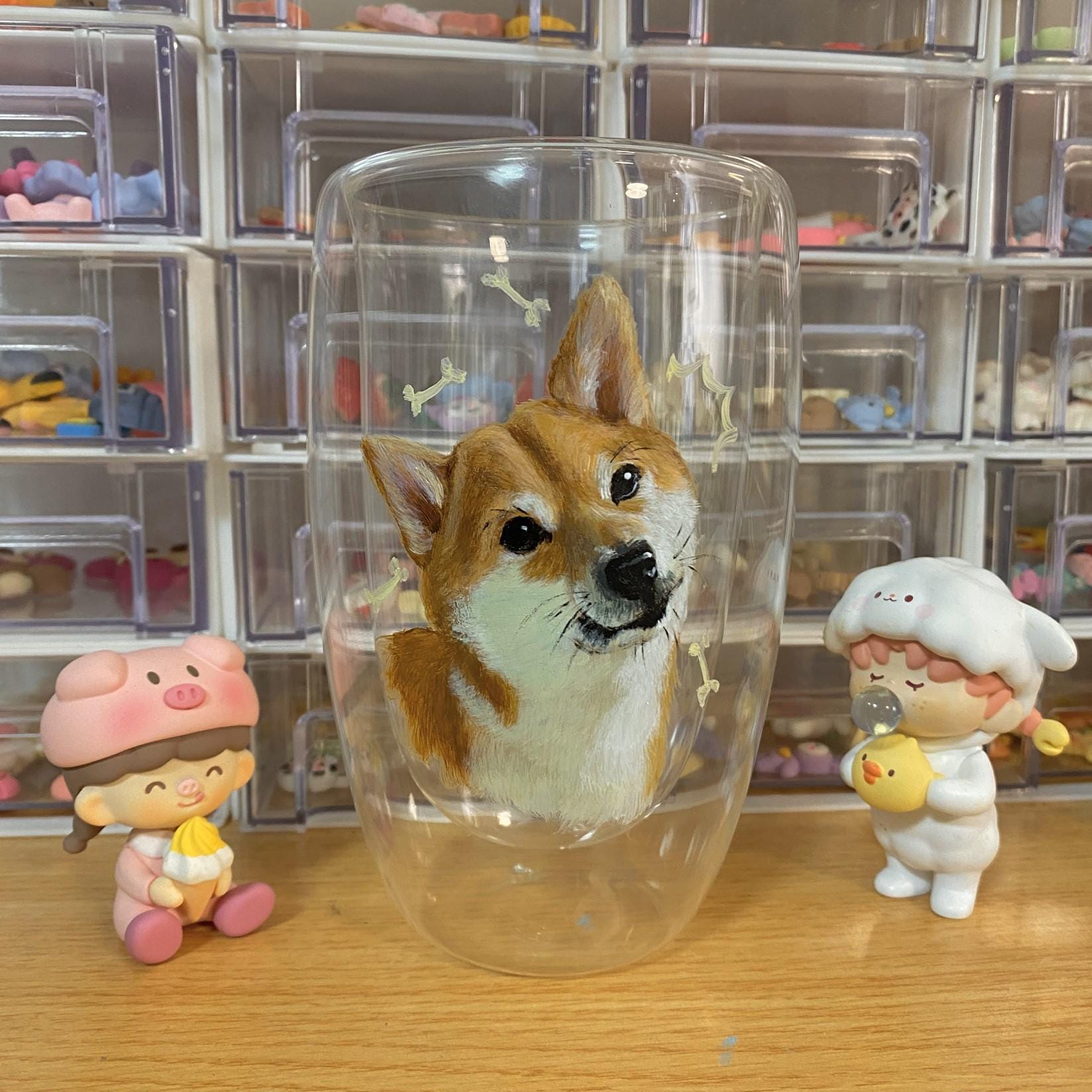 Custom Hand-Painted Pet Portrait Double-Layer Glass Cup - Personalized Drinkware - Durable & Unique Gift for Pet Lovers (250ml/350ml)