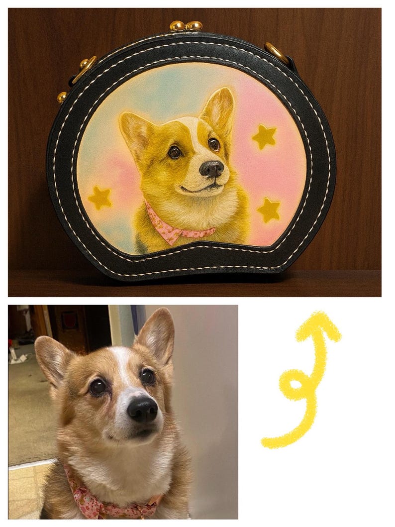 Custom Pet Portrait 3D Leather Carved and Painted Bag, Personalized Handbag, Hand Painted Purse for Pet Lovers image 3