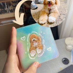 Carteira de couro feita à mão personalizada - retrato de animal de estimação personalizado, dobra dupla/três dobras, estilo desenho animado, feito à mão, escultura 3D, personalizável