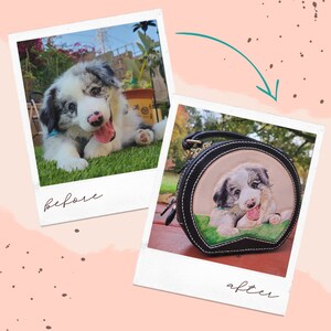 Custom Pet Portrait 3D Leather Carved and Painted Bag, Personalized Handbag, Hand Painted Purse for Pet Lovers image 2