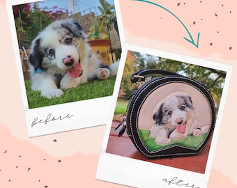 Custom Pet Portrait 3D Engraved Leather Handbag, Personalized Handbag, Hand Painted Bag for Pet Lovers