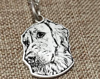 Sterling Silver Custom Pet Portrait Necklace | Personalized Pet Keepsake | Engraved Pet Memorial Jewelry