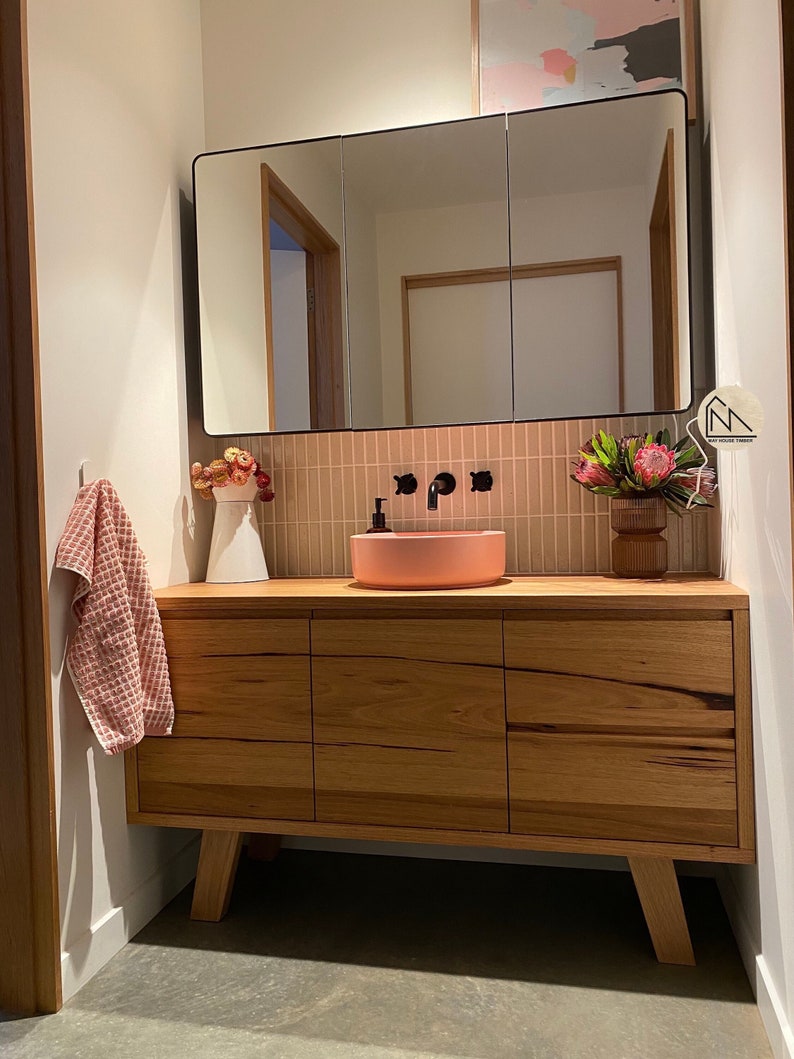 Curved Vanity Bathroom Made in Tasmania Bespoke Timber Furniture Australian Made Wall