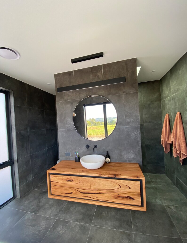 Curved Vanity Bathroom Made in Tasmania Bespoke Timber Furniture Australian Made Wall