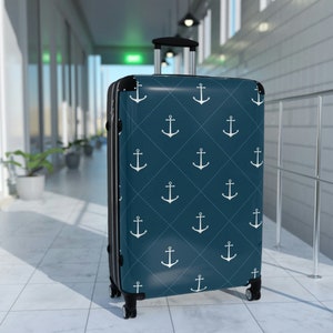 Yakor patroon koffer cadeau voor hem, ankerstijl harde schaal met wielen, papa reistas, marineblauwe bagage cadeau heren