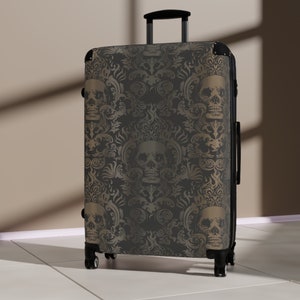 Tan & Brown Unieke Skull Patterned Bagage met wielen, Reisliefhebber Cadeau voor hem, Combo Lock Hard Case Bagage