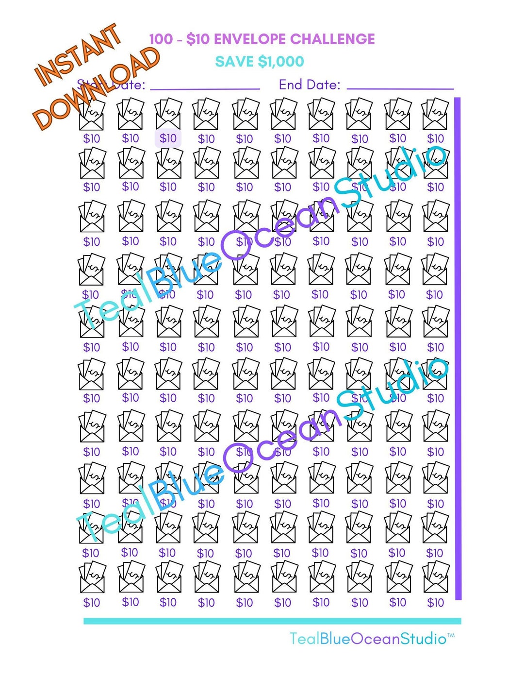 Printable Savings Challenge Sheets Set of 4, Instant Download, Envelope Challenge, Budget ...