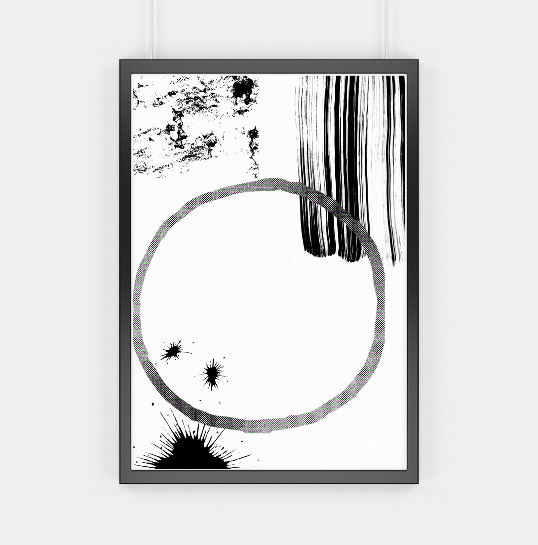 Modern, Abstract Art Print, Black & White Paint Splatter Geometric ...