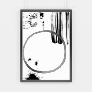 Modern, Abstract Art Print, Black & White Paint Splatter Geometric Shape Minimalist Wall Poster, Home and Business Decor, Frame Not Included