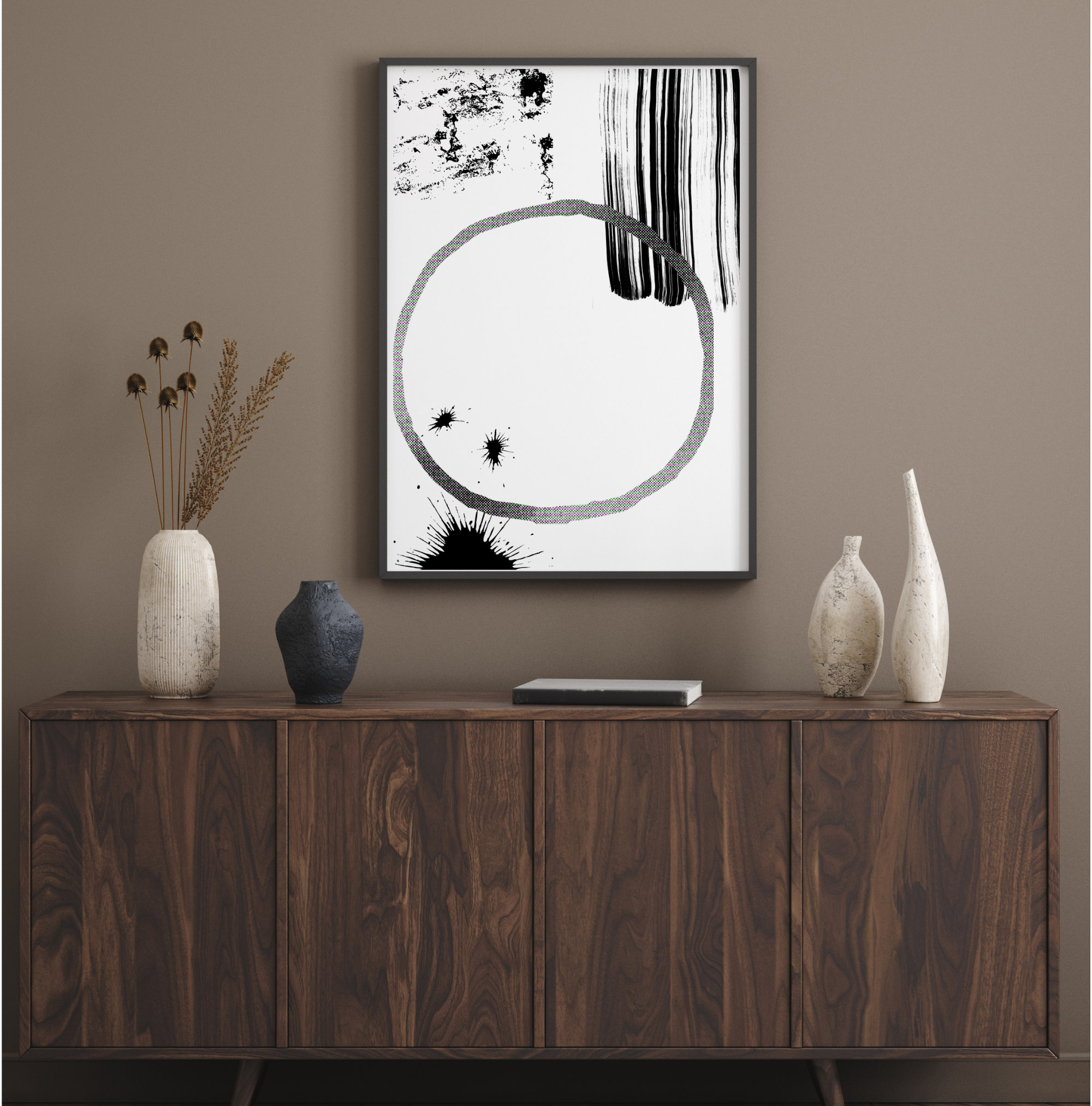 Modern, Abstract Art Print, Black & White Paint Splatter Geometric ...