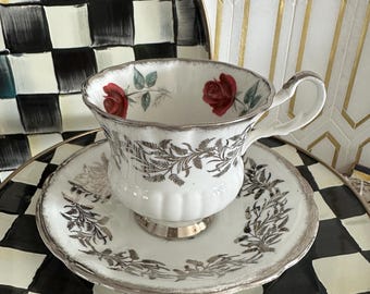 Society Vintage Teacup and Saucer Set, Gothic Made in ENGLAND Tea Cup