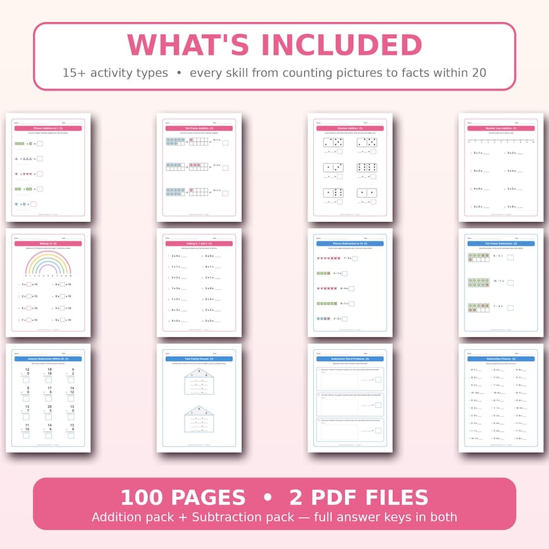 Math Worksheets for Early Learners, 100 Pages, Kindergarten, First ...