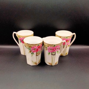 Nippon floral hand painted mugs set of 4