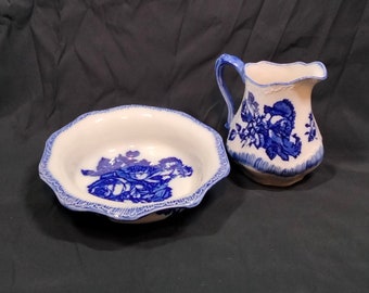 Blakeney Staffordshire England ironstone cobalt floral decoration washbowl and pitcher set