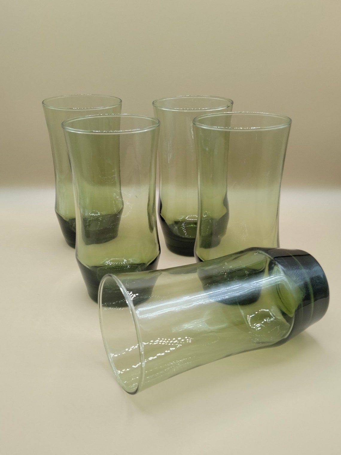 Vintage Green Libbey Drinking Glasses Set of 5 Etsy