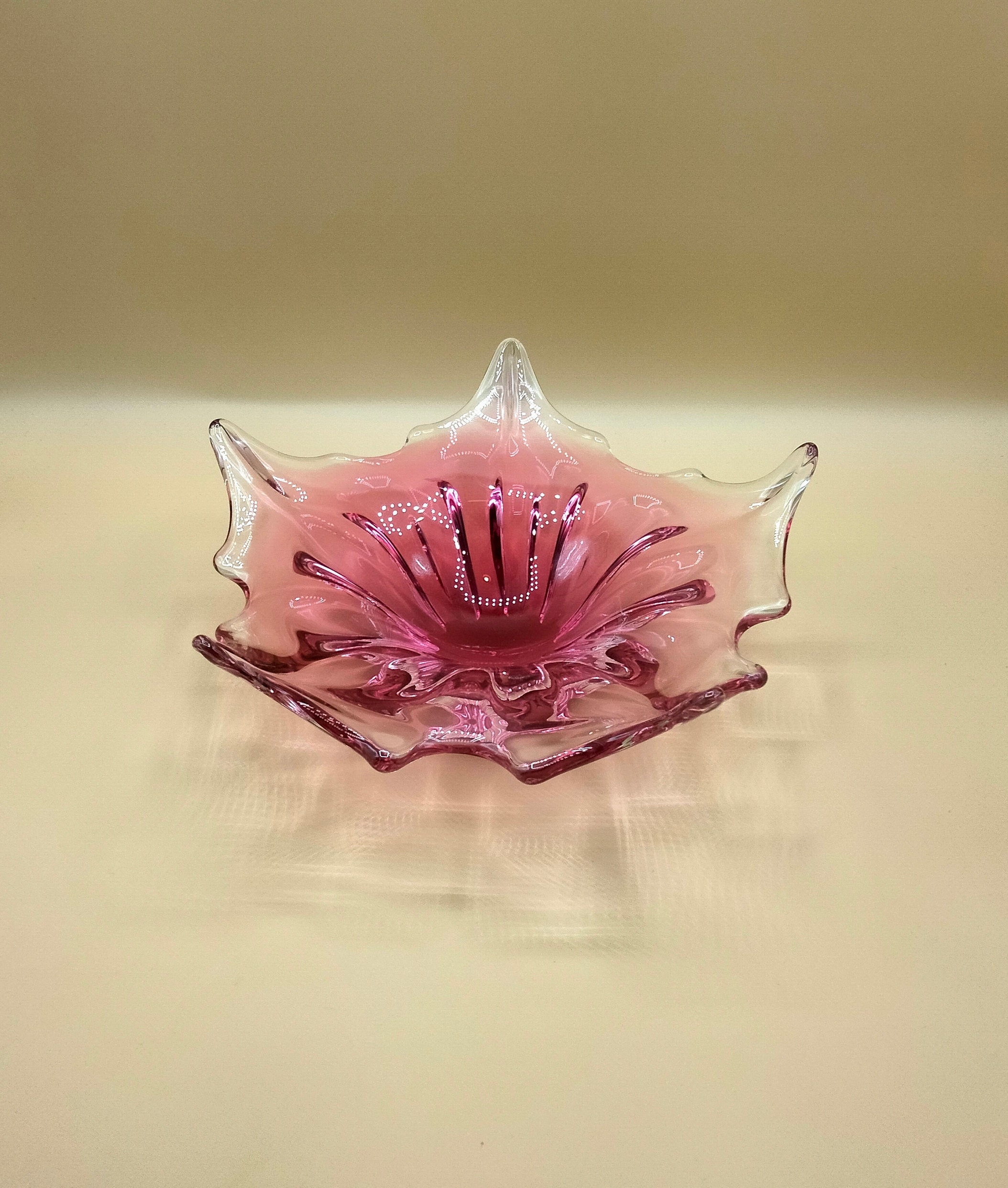 Pink and Clear Free Form Bowl Art Glass