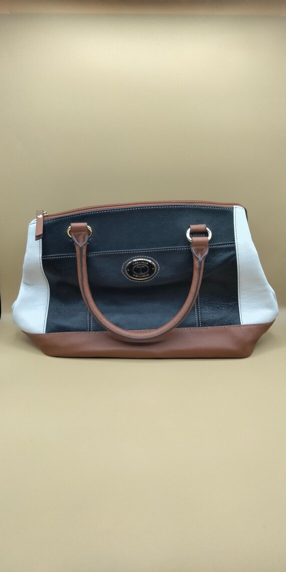 Tignanello Black Brown and White Leather Strap Handbag Purse Etsy