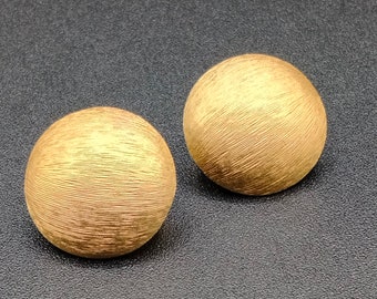 Trifari brushed gold round button clip on earrings