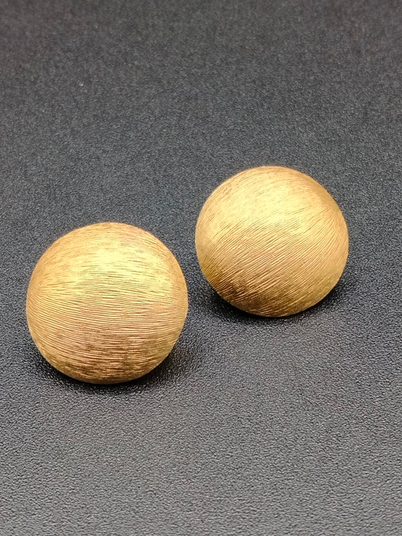 Trifari brushed gold round button clip on earrings - image 1