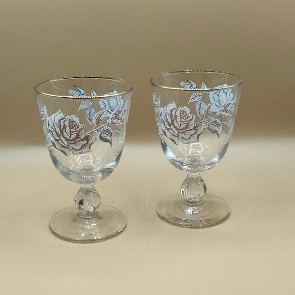 Vintage Libbey Rose Bouquet Water Goblets Set of 2