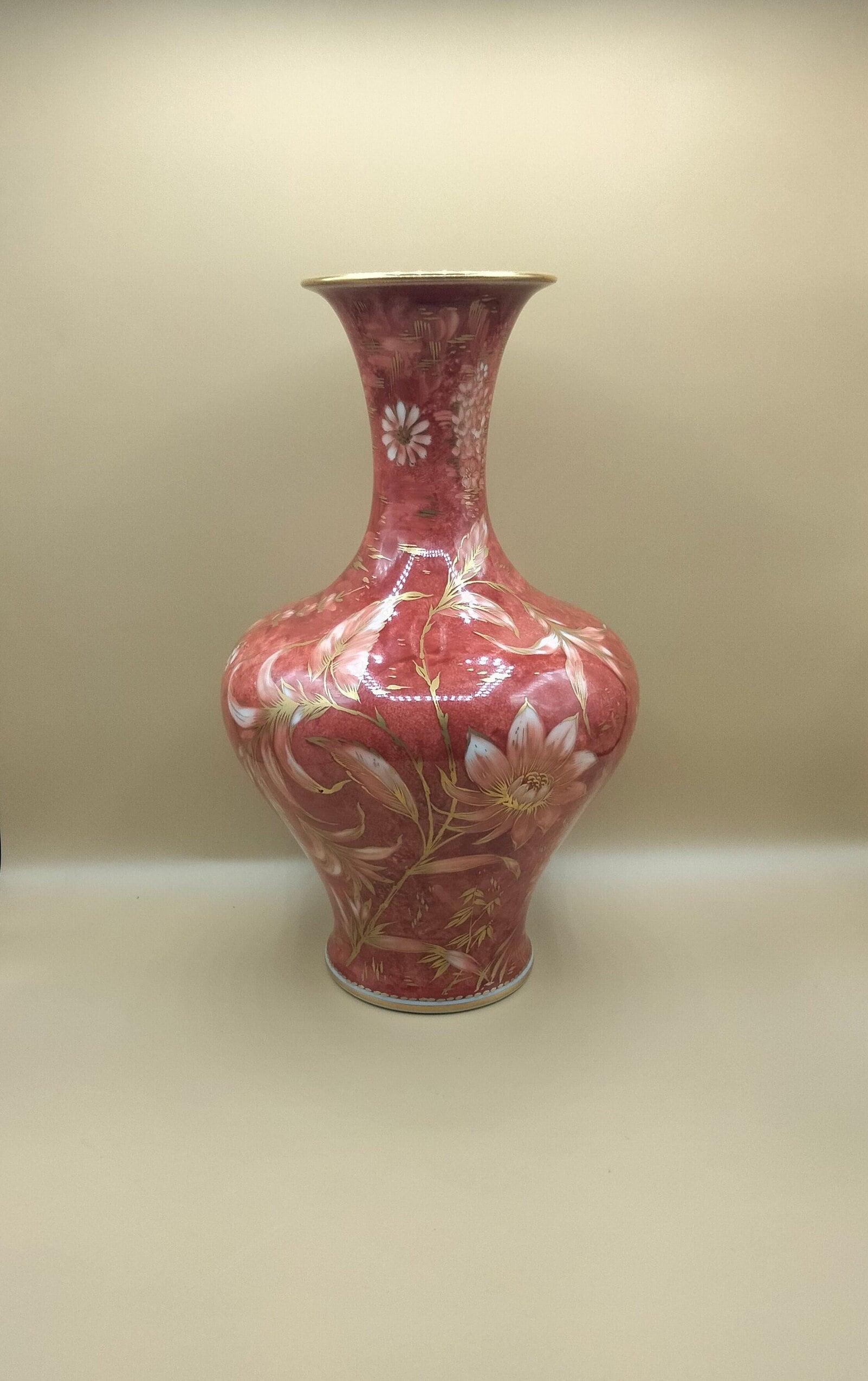 Rosenthal Germany Selb Handmade Red and Gold Floral Amphora Vase
