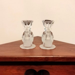 Vintage 24% lead crystal, frosted swan candle holder set