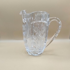 Vintage floral frosted cut crystal pitcher