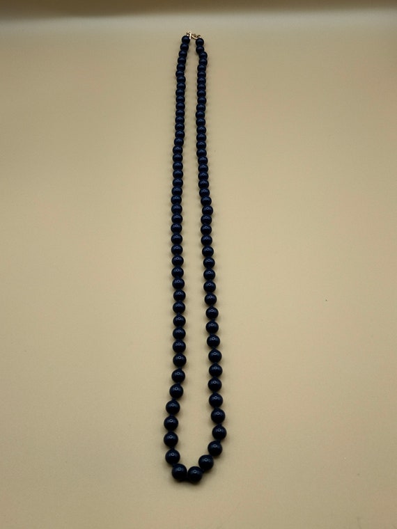 Vintage Monet Glass Bead Necklace Navy Blue  Hand 