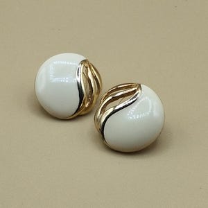 Vintage gold toned white enamel earrings