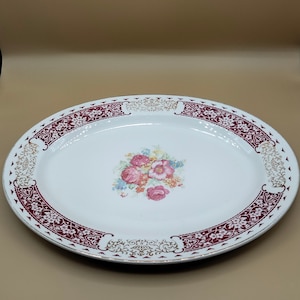 Vintage Homer Laughlin Burgundy Floral Oval Serving Platter