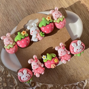 Kawaii Bunny Croc Jibbitz, Cute Pink Croc Charms, Girly Shoe Charm Set, Strawberry Shoes Accessories