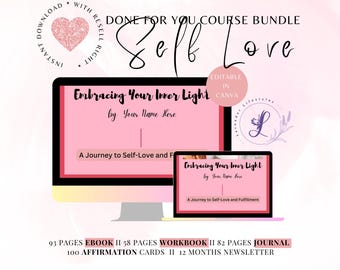 Paquete de coaching de amor propio: ebook, cuaderno de ejercicios y diario (plantilla de Canva)
