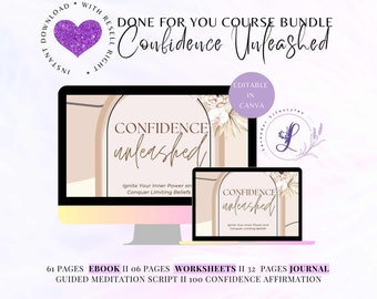 PLR Life Coaching Program Confidence Unleash Done for You Course Ebook and Workbook with Editable Template Canva for Life and Success Coach