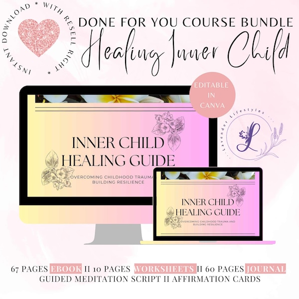 Inner Child Healing PLR Life Coaching Program Done for You Course Ebook and Workbook with Editable Template Canva for Life and Success Coach