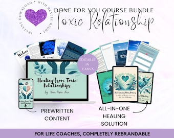PLR Life Coaching-bundel | Toolkit toxische relatiegenezing | Done For You-werkboek, dagboek, meditaties, affirmaties, canva-sjablonen