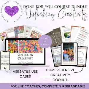 Pacchetto di creatività per il coaching di vita definitivo PLR / Modelli Canva per coach / Diario di 100 giorni, quaderno di lavoro, script di visualizzazione e altro ancora