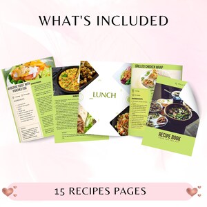 K&ouml;nnte beinhalten: Ein gr&uuml;nes und wei&szlig;es Rezeptbuch mit 15 Rezepten. Das Buch enth&auml;lt Rezepte f&uuml;r Avocado-Toast mit pochiertem Ei, gegrilltem H&uuml;hnchen-Wrap und andere Gerichte. Das Buch tr&auml;gt den Titel "Rezeptbuch: Essen f&uuml;r die Seele".