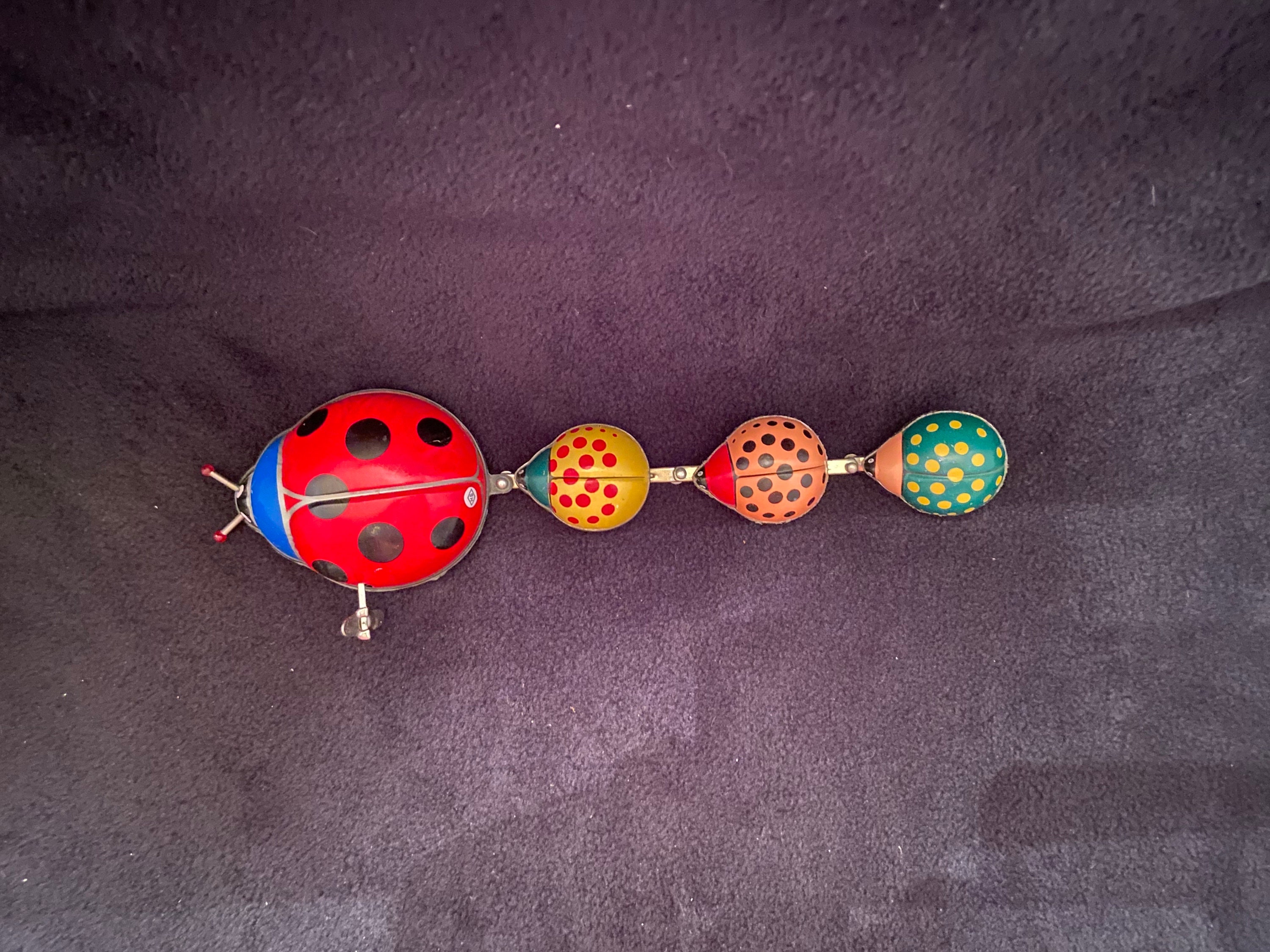 Jouet Mécanique Vintage – Famille Coccinelle En Tôle – Remontoir (Wind-up) – Années 70