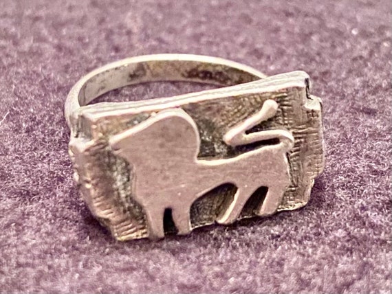 Vintage .925 Sterling Silver Lion Signet Ring-Uni… - image 2
